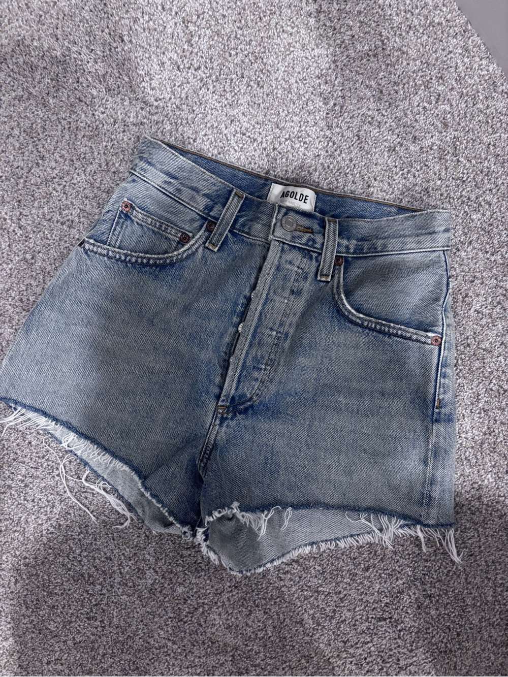 Agolde Light Blue High-Rise Frayed Mila Denim  Shorts Sz 24 NWOT